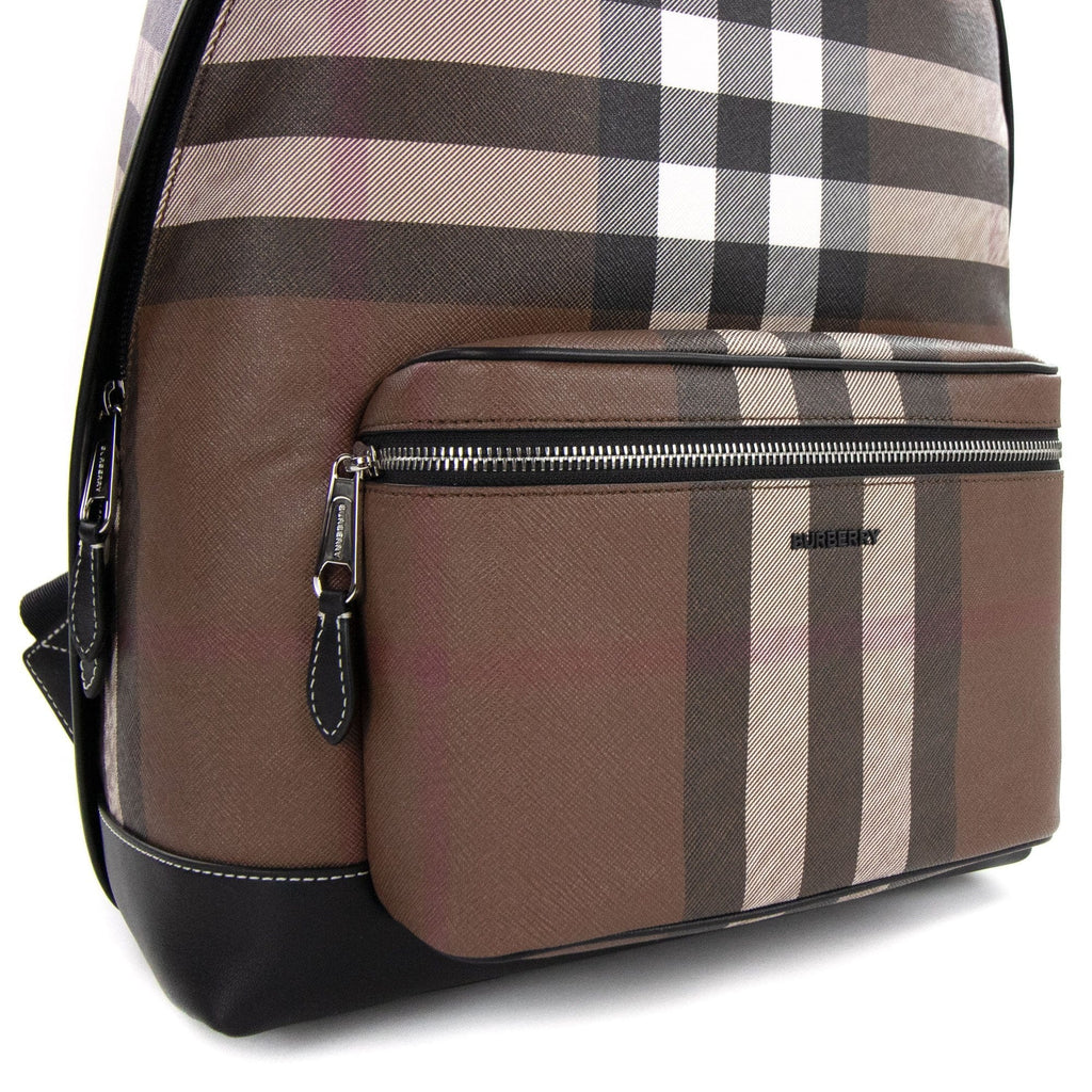 Burberry Check And Leather Backpack Dark Birch Brown