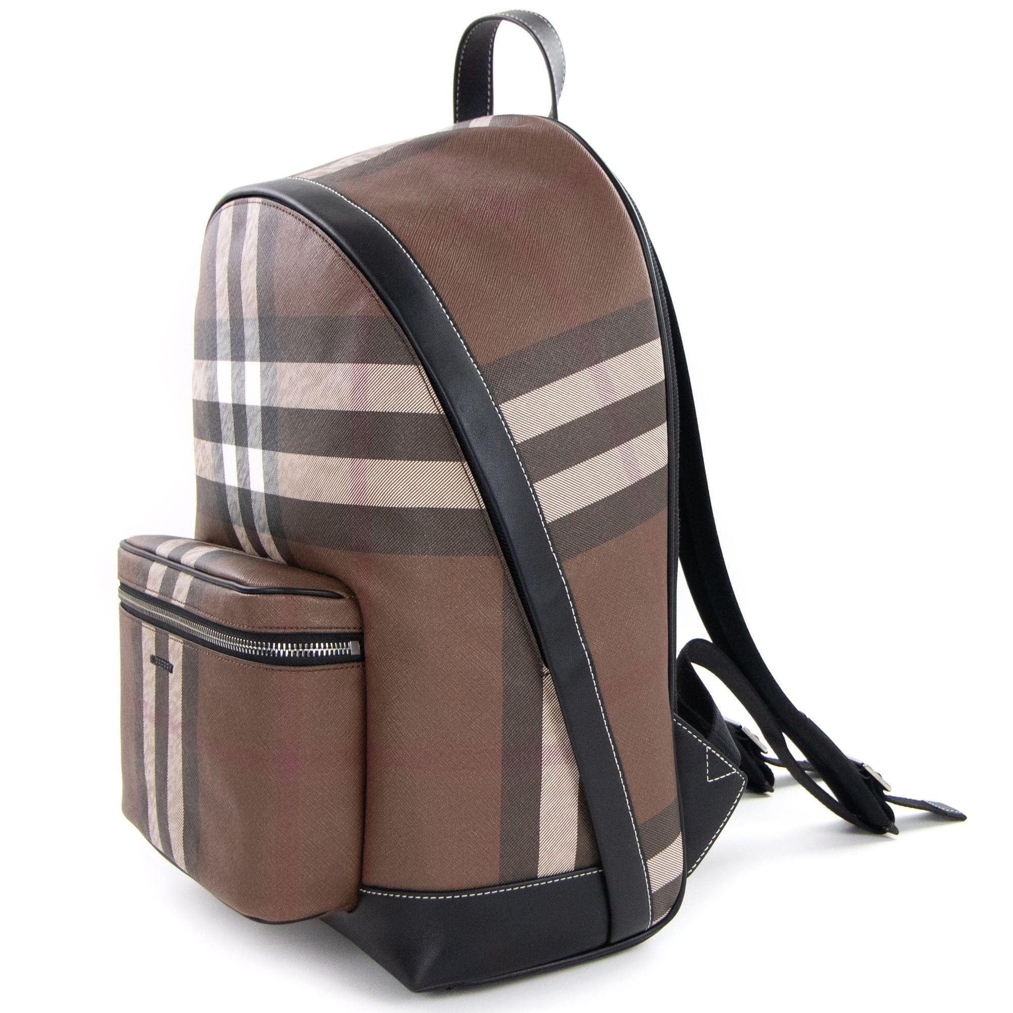 Burberry Check And Leather Backpack Dark Birch Brown