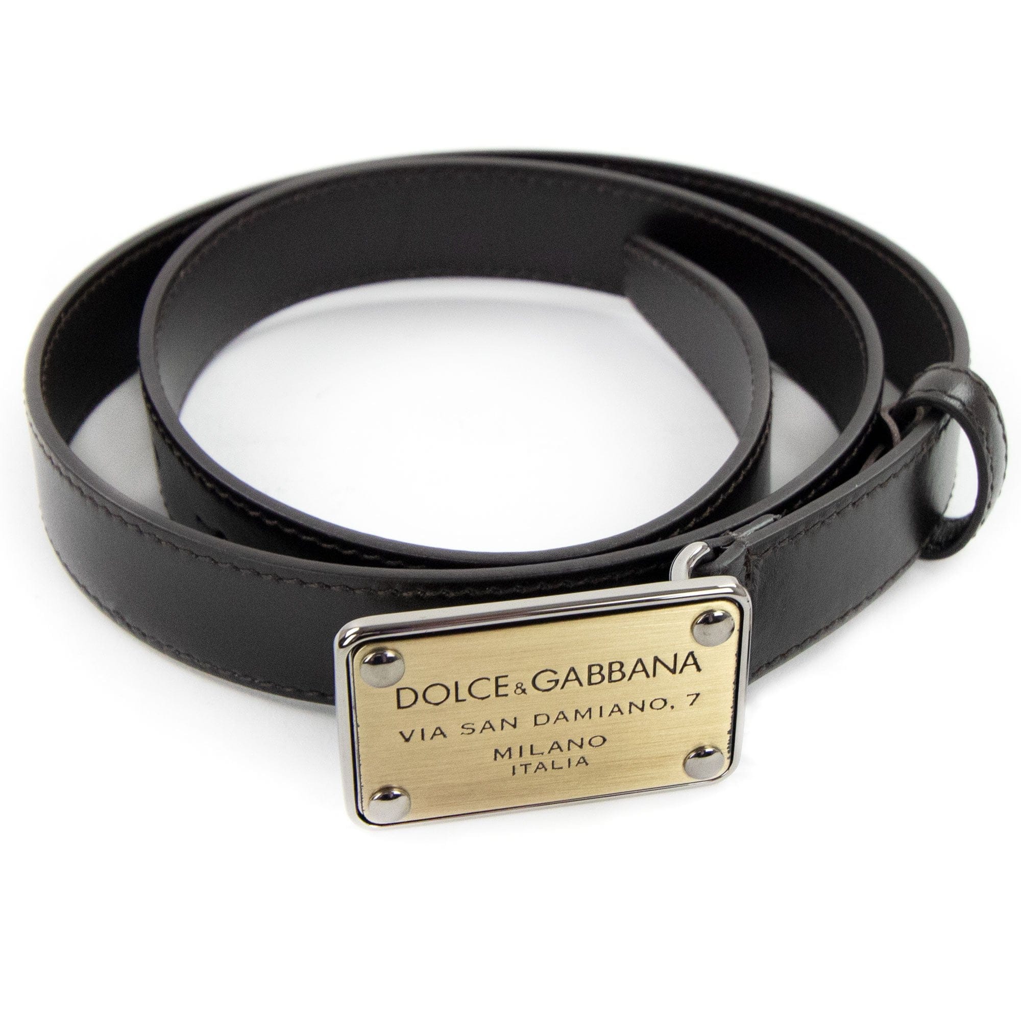 Dolce & Gabbana Plate Buckle Leather Belt Dark Tan