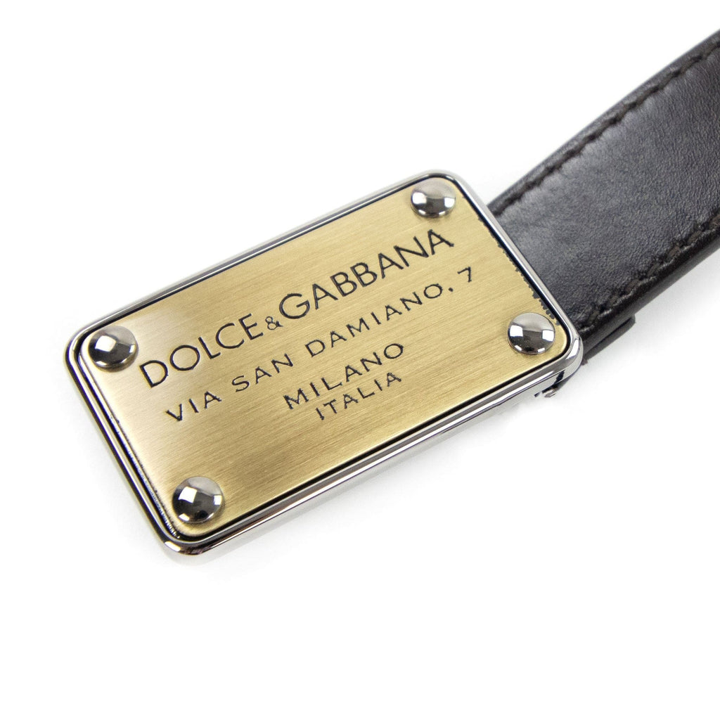 Dolce & Gabbana Plate Buckle Leather Belt Dark Tan
