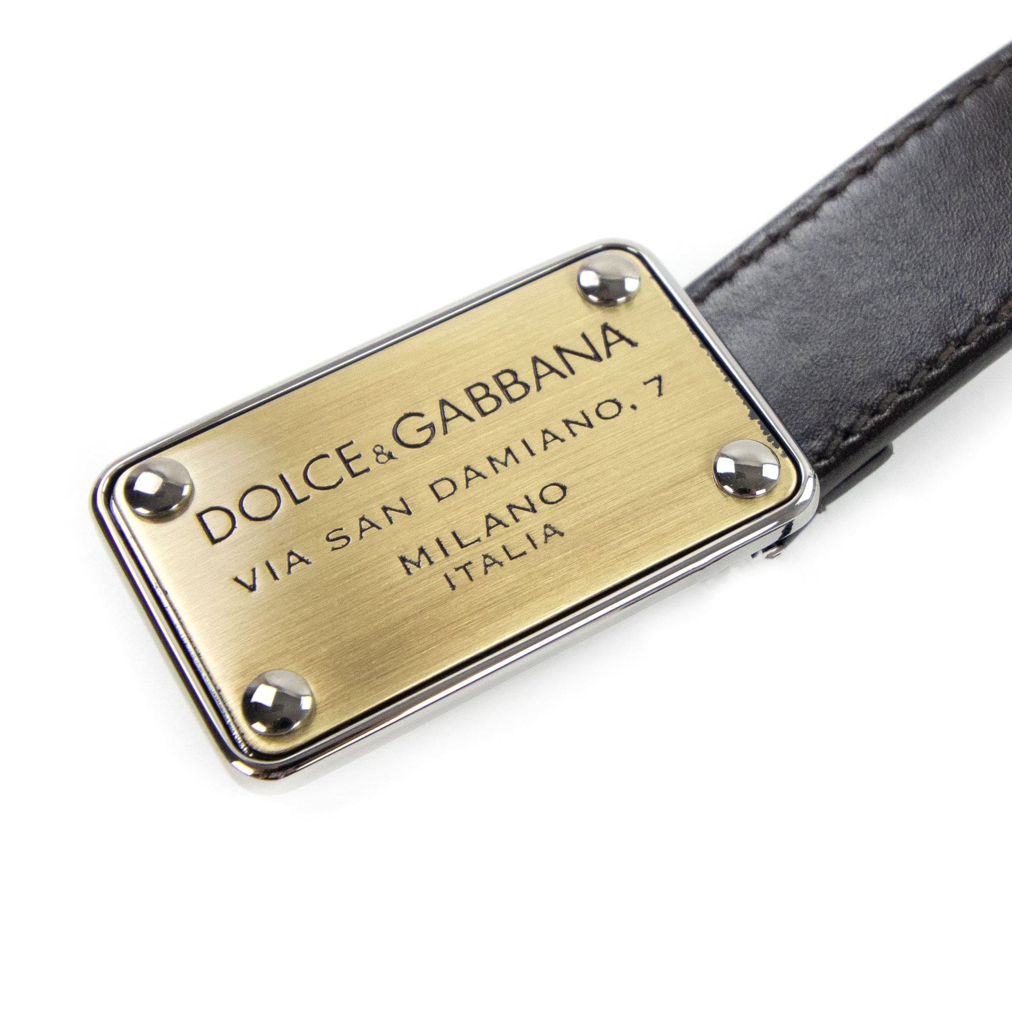 Dolce & Gabbana Plate Buckle Leather Belt Dark Tan