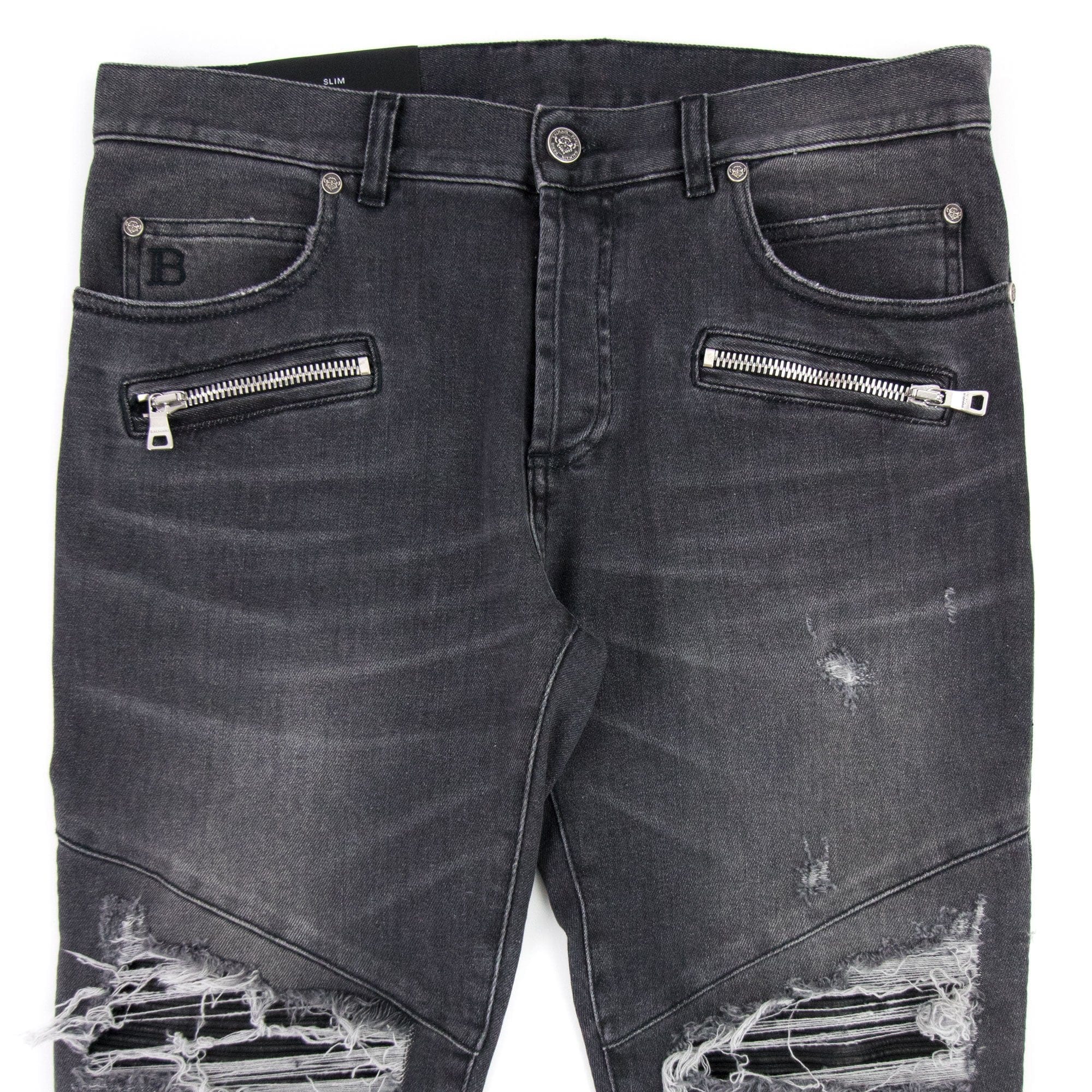 Balmain Slim Cut Ripped Black Faded Cotton Jeans Black