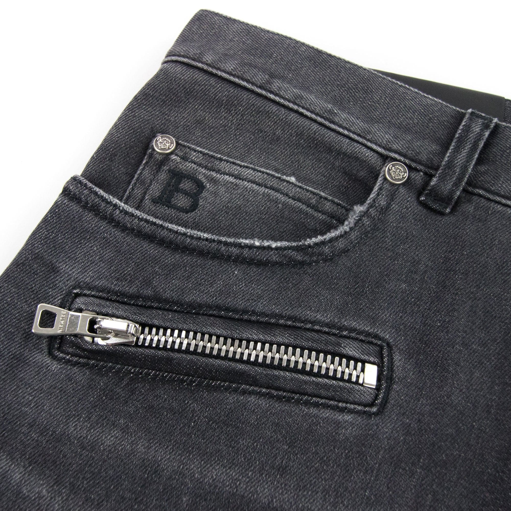 Balmain Slim Cut Ripped Black Faded Cotton Jeans Black