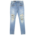 Balmain Slim Cut Ripped Cotton Jeans Denim