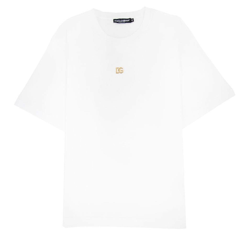 Dolce &amp; Gabbana Cotton T-shirt With Metallic Dg Logo White