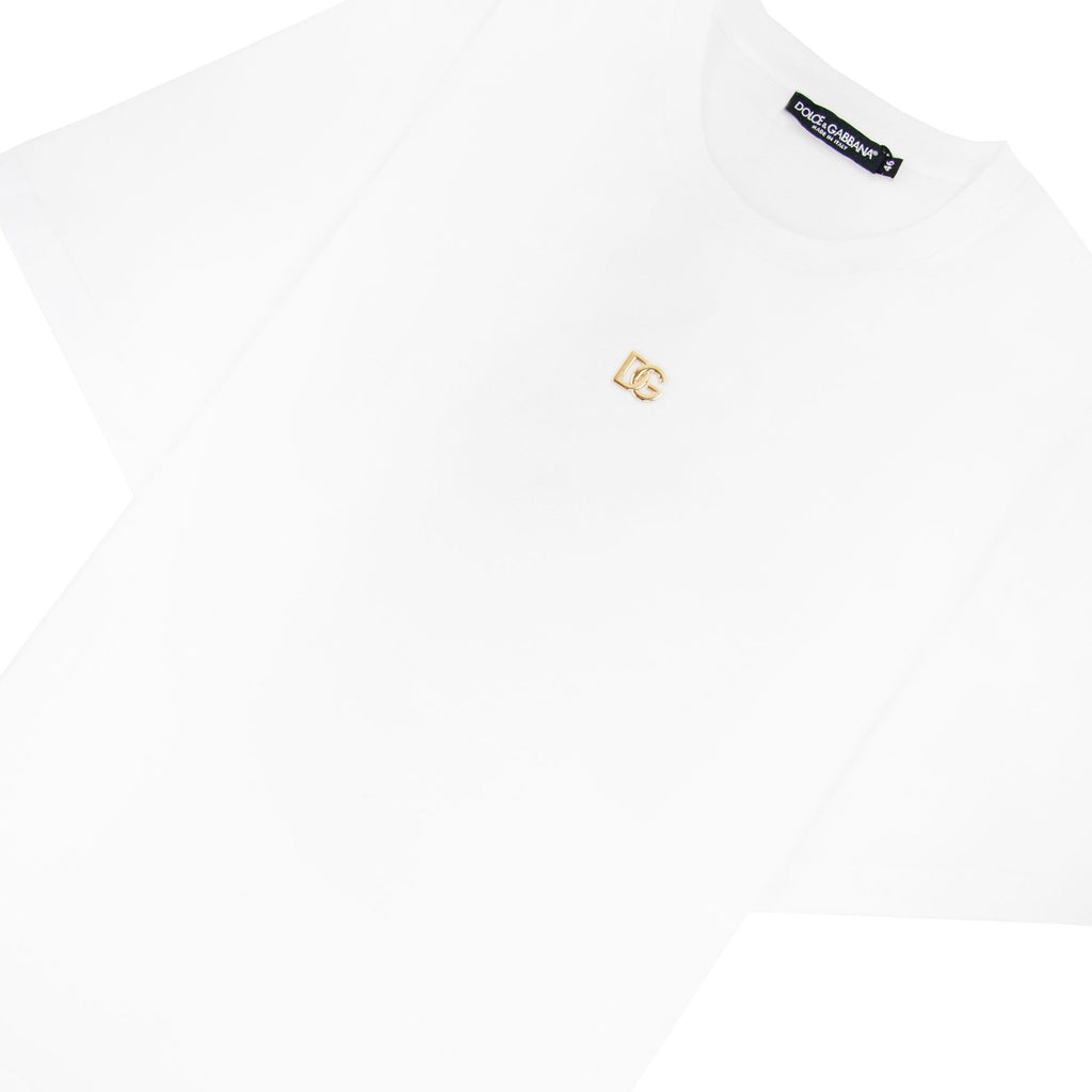 Dolce &amp; Gabbana Cotton T-shirt With Metallic Dg Logo White