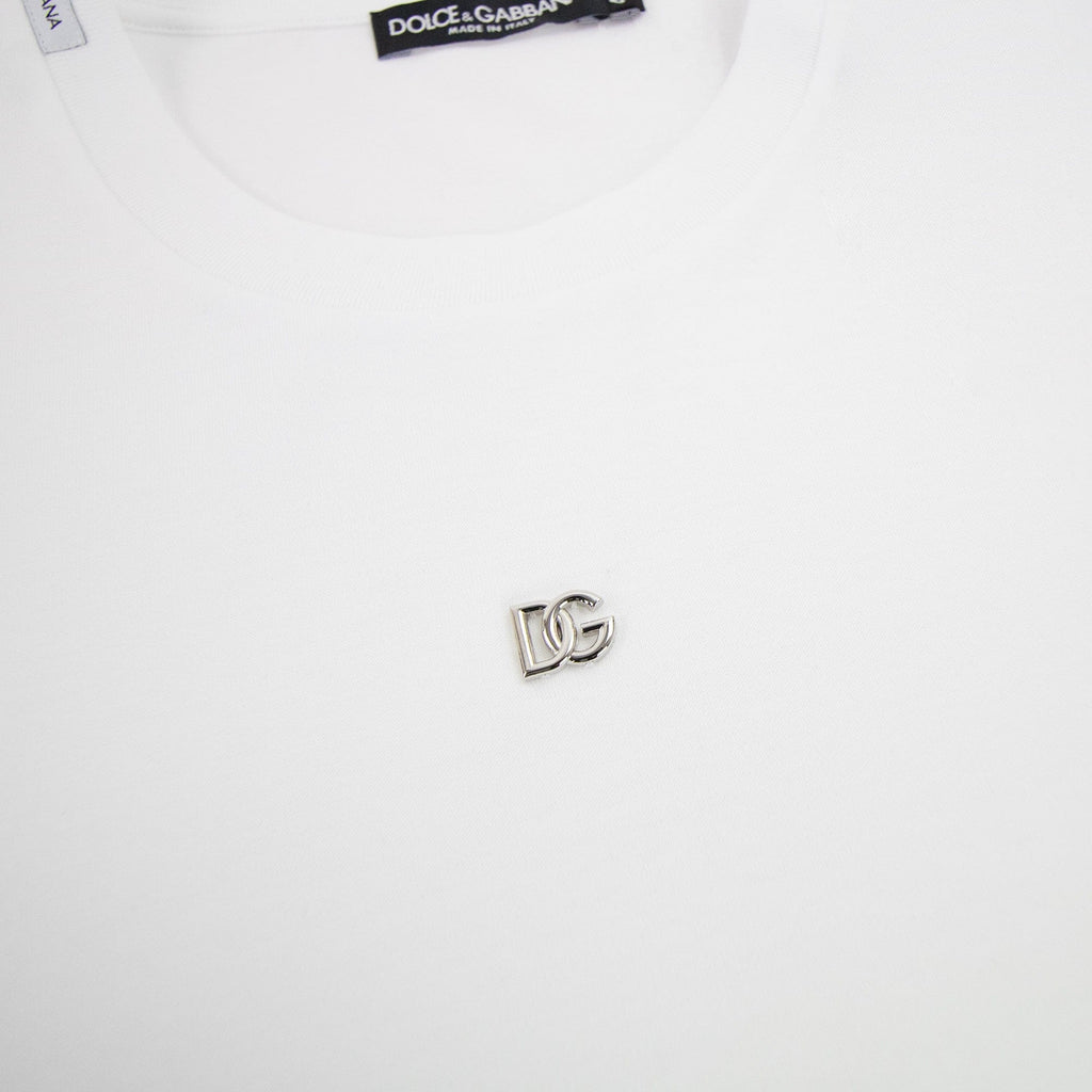 Dolce &amp; Gabbana Cotton T-shirt With Metal Dg Logo White