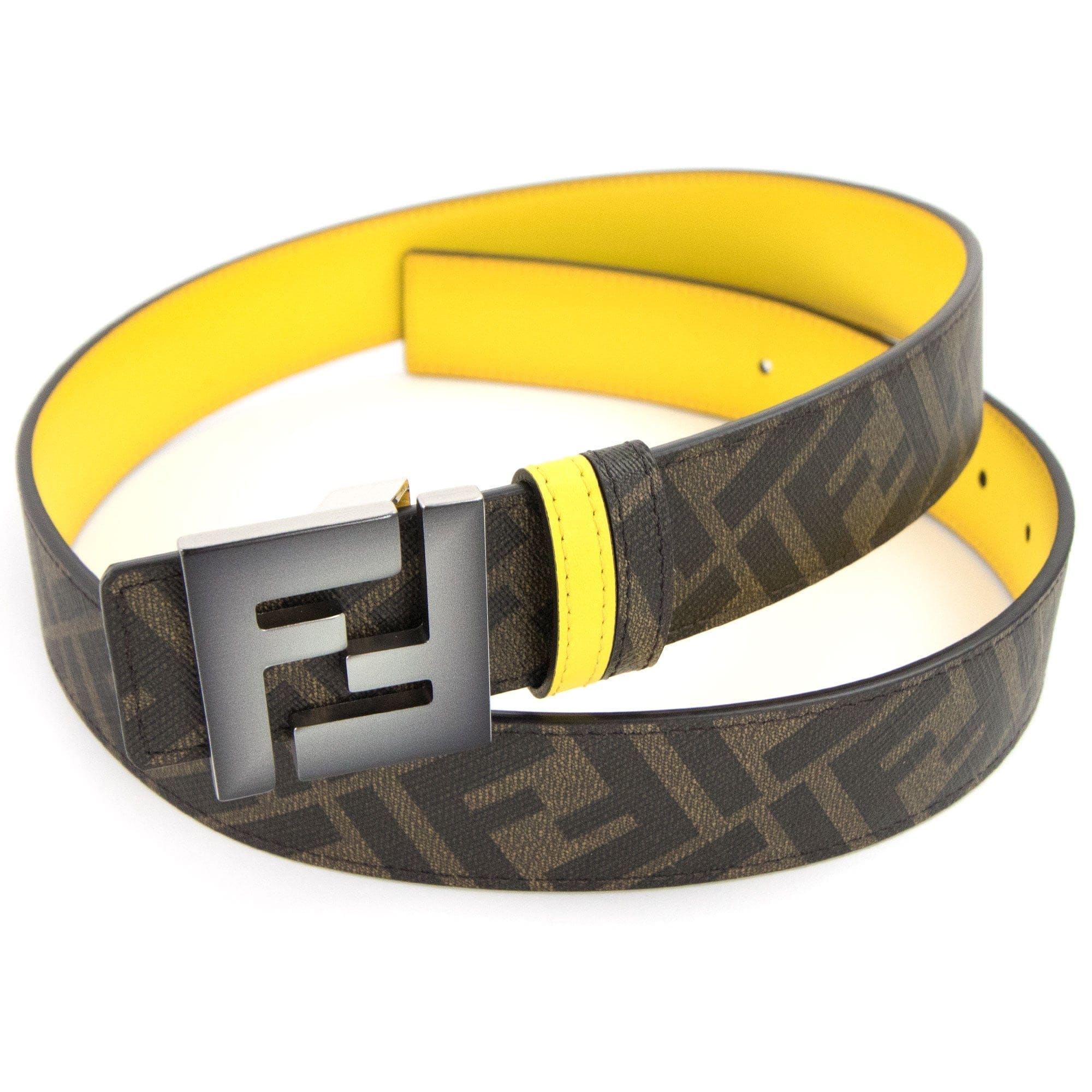 Fendi Ff Logo Reversible Belt Yellow