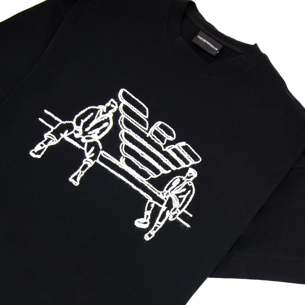 Emporio Armani Jersey T-shirt With Sketch Embroidery And Logo Black