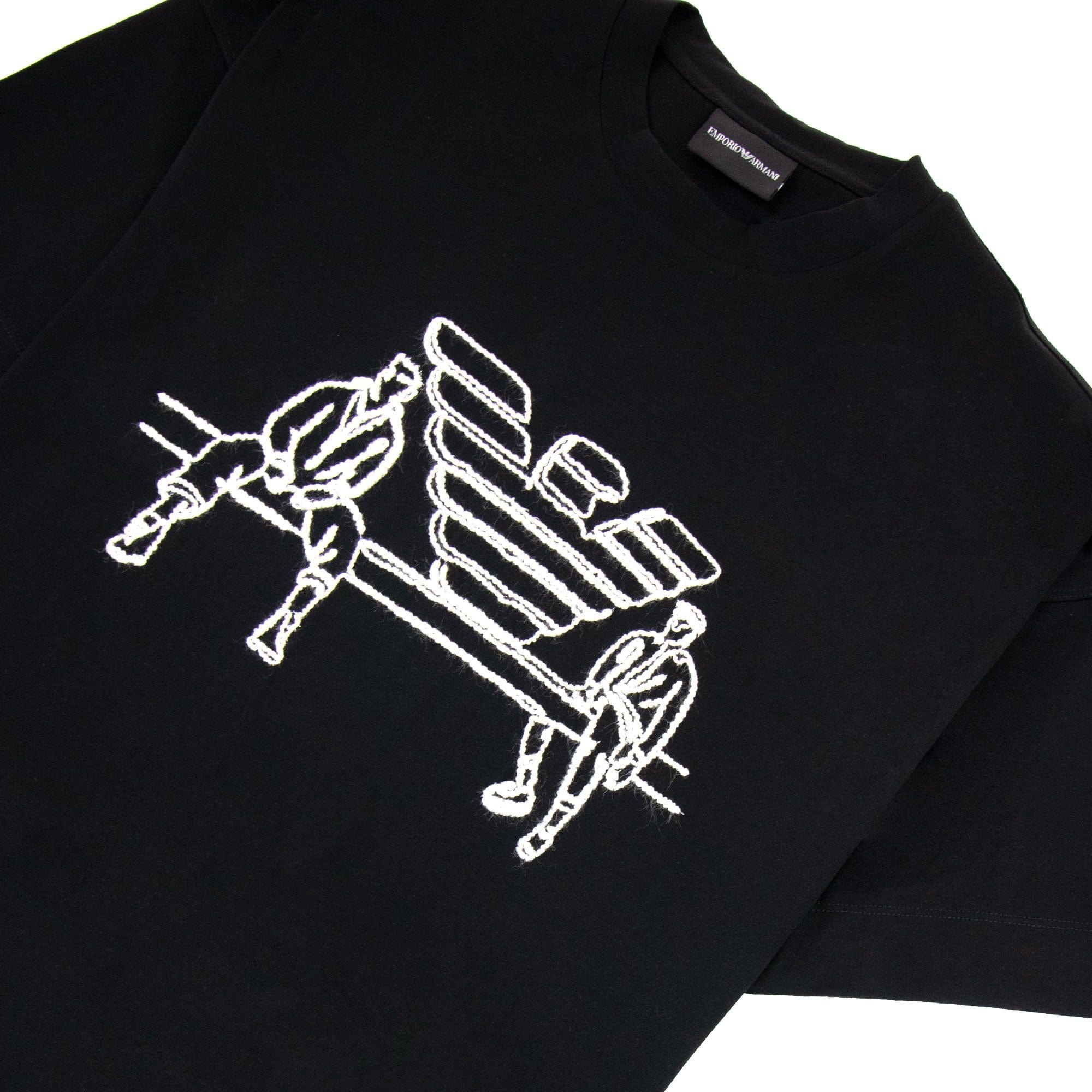 Emporio Armani Jersey T-shirt With Sketch Embroidery And Logo Black