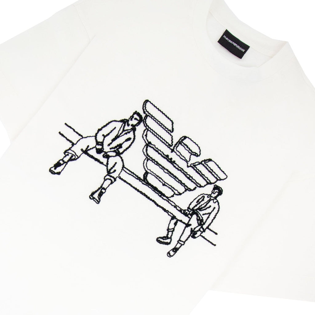 Emporio Armani Jersey T-shirt With Sketch Embroidery And Logo White