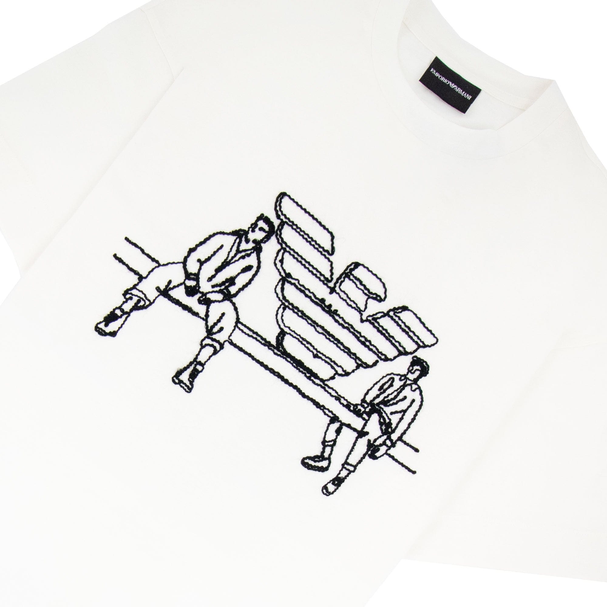 Emporio Armani Jersey T-shirt With Sketch Embroidery And Logo White