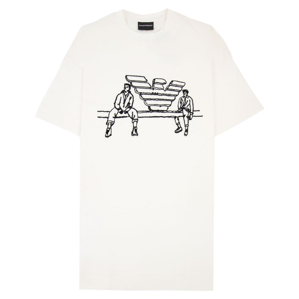 Emporio Armani Jersey T-shirt With Sketch Embroidery And Logo White