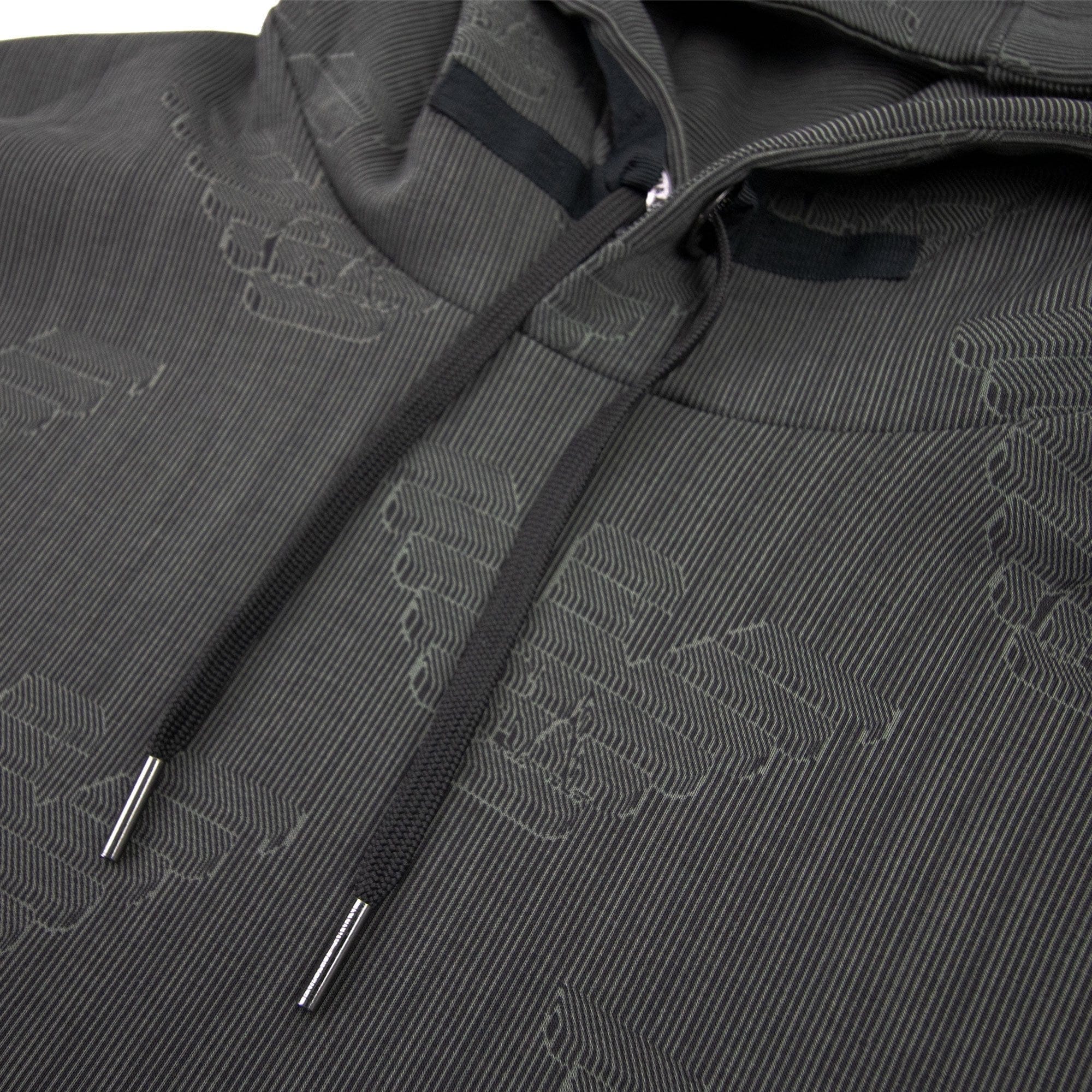 Emporio Armani Hooded Sweatshirt With All-over Op-art Eagle Grey