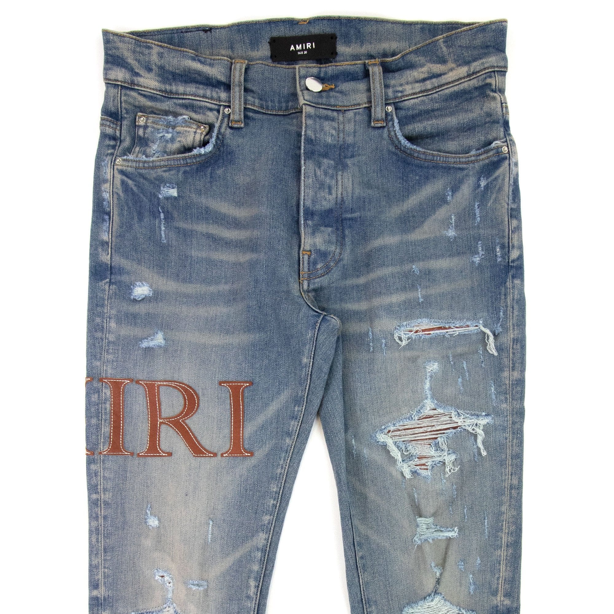 Amiri Leather Stitch Logo Jean Denim