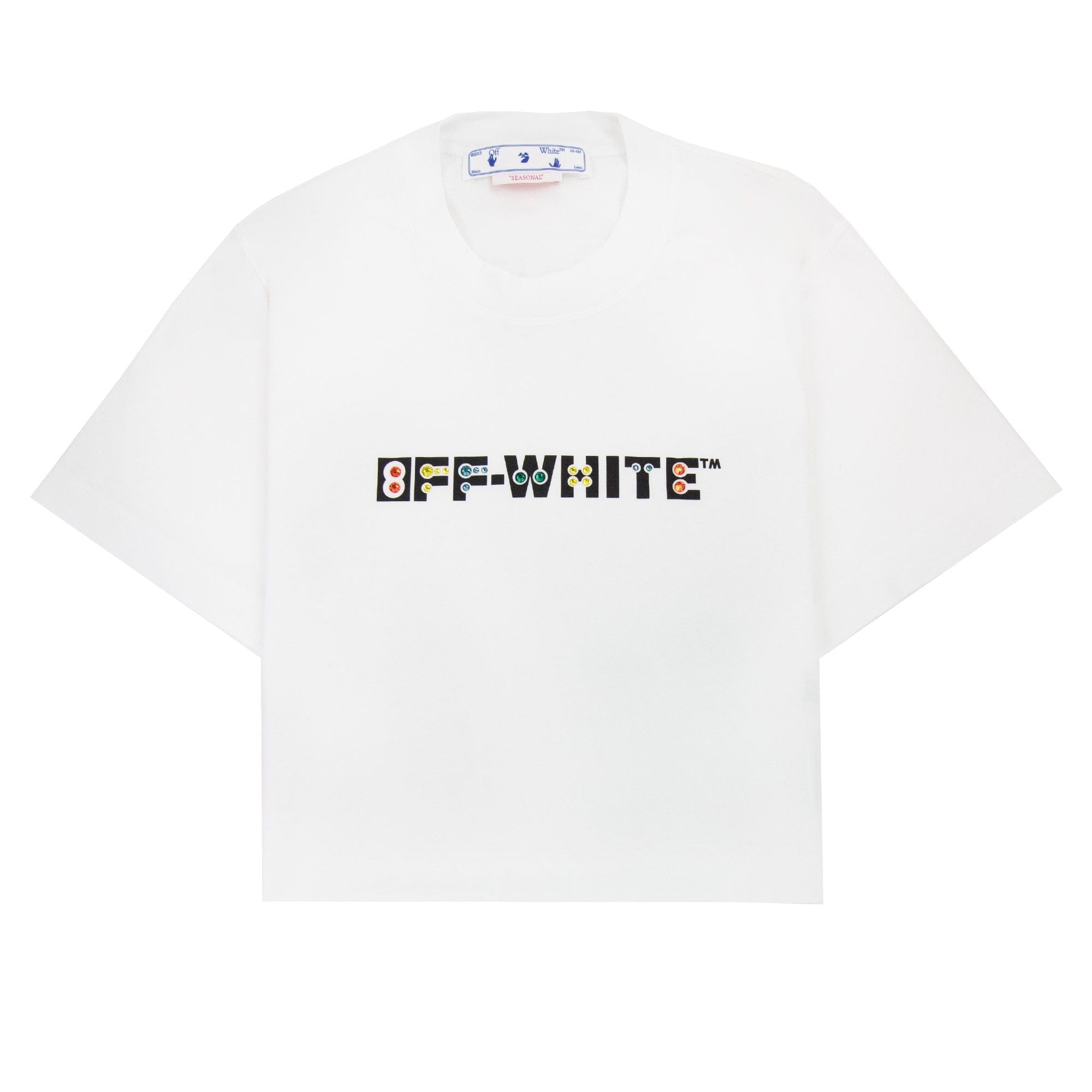 Off White Women Geometric Logo Cropped T Shirt White Multi