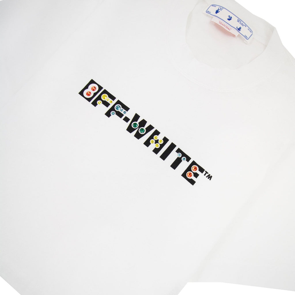 Off White Women Geometric Logo Cropped T Shirt White Multi