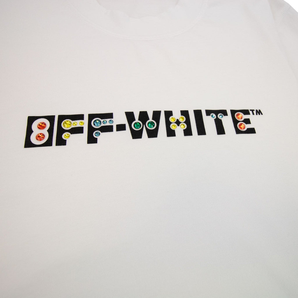 Off White Women Geometric Logo Cropped T Shirt White Multi