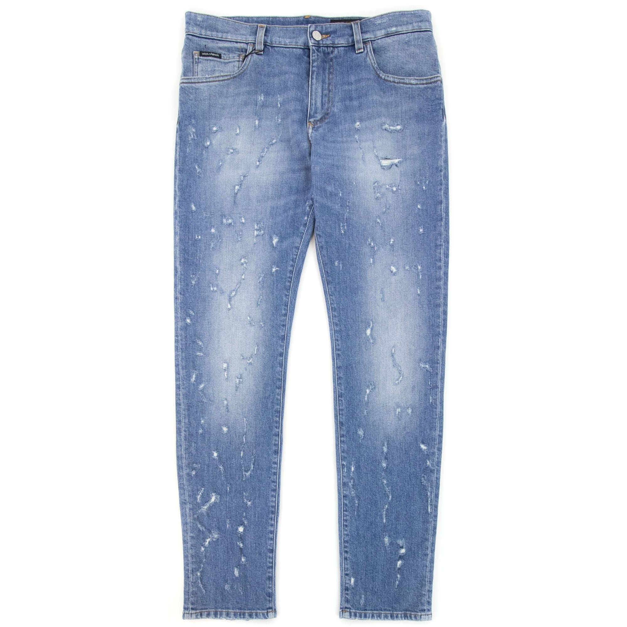 Dolce & Gabbana Slim-fit Blue Wash Stretch Jeans With Abrasions Denim