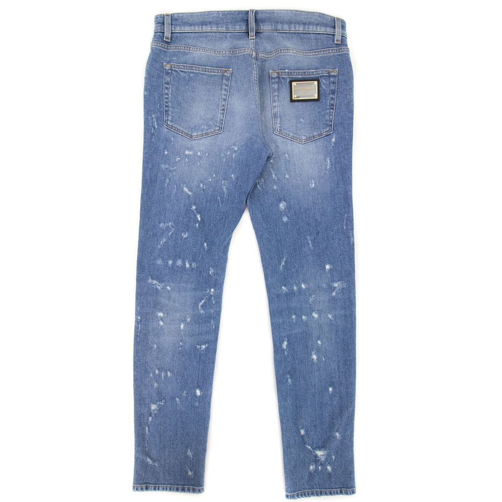 Dolce & Gabbana Slim-fit Blue Wash Stretch Jeans With Abrasions Denim