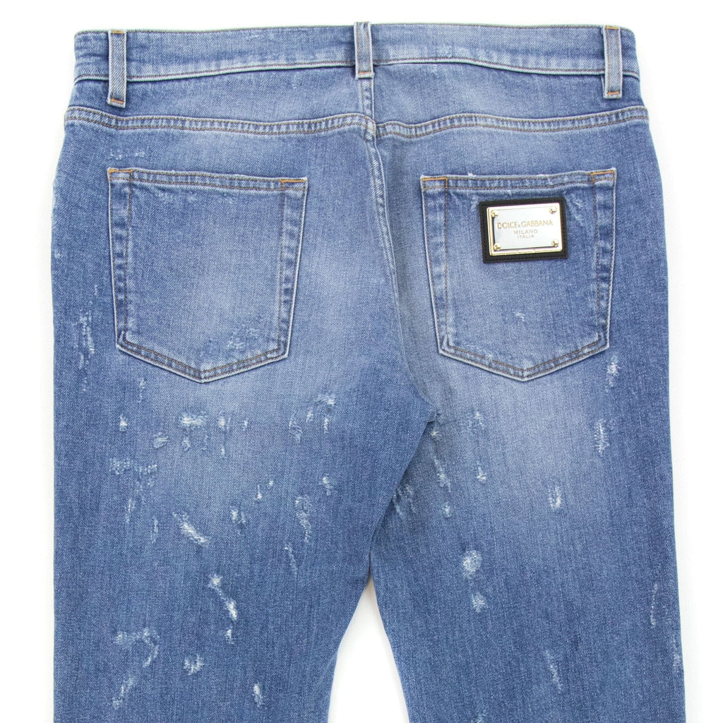 Dolce & Gabbana Slim-fit Blue Wash Stretch Jeans With Abrasions Denim