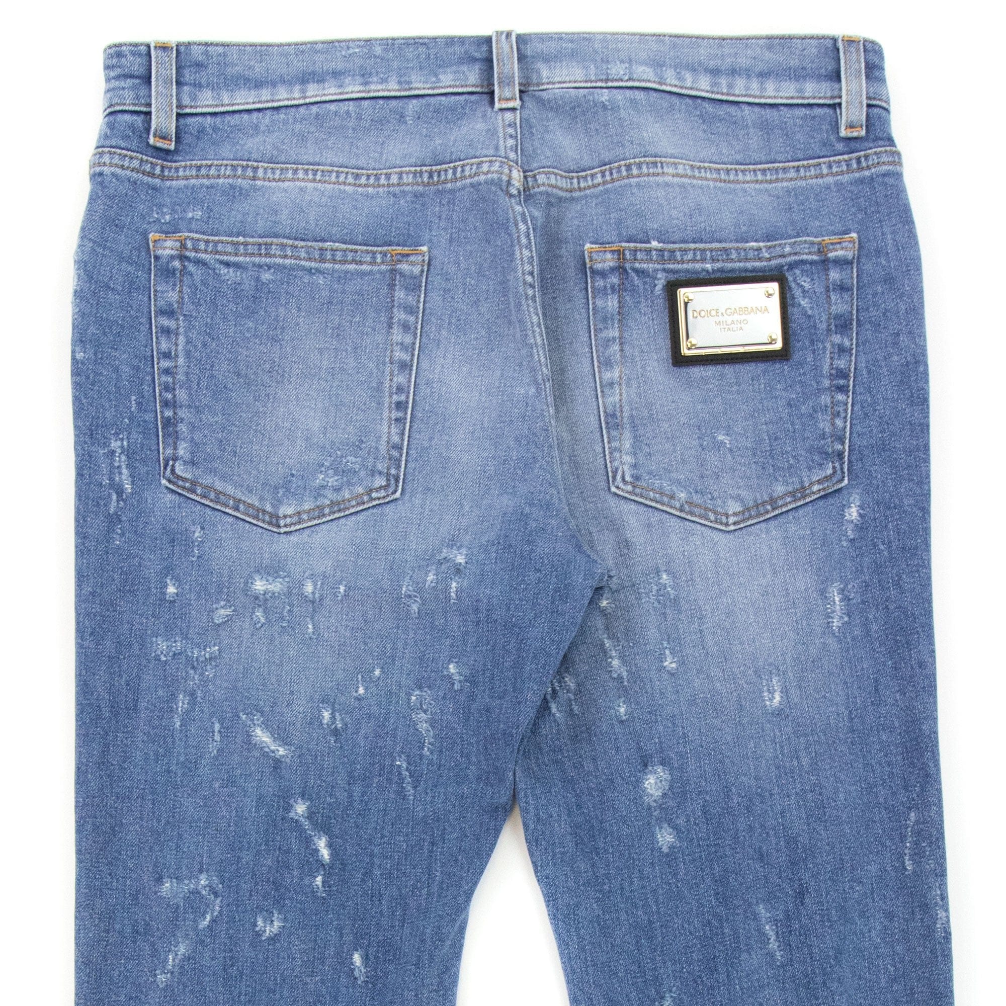 Dolce & Gabbana Slim-fit Blue Wash Stretch Jeans With Abrasions Denim