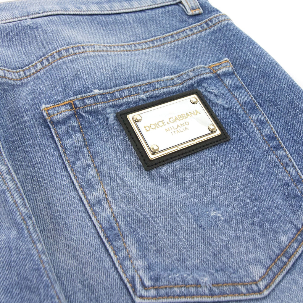 Dolce & Gabbana Slim-fit Blue Wash Stretch Jeans With Abrasions Denim