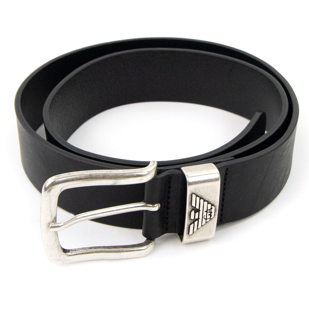 Emporio Armani Logo Keeper Leather Belt Black