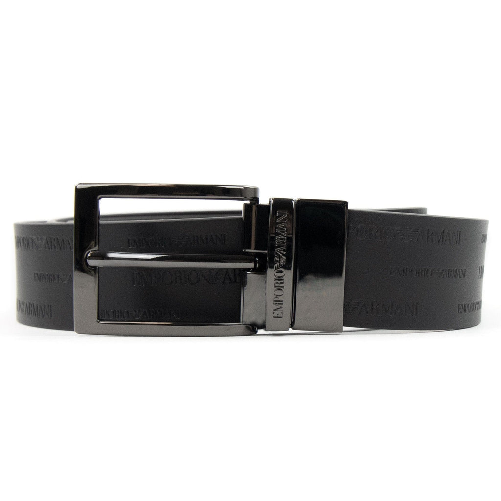 Emporio Armani Reversible Leather Belt With Embossed Logo Lettering Black/Brown