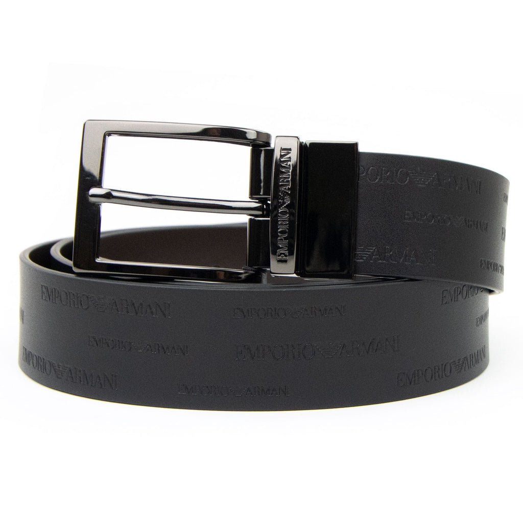 Emporio Armani Reversible Leather Belt With Embossed Logo Lettering Black/Brown