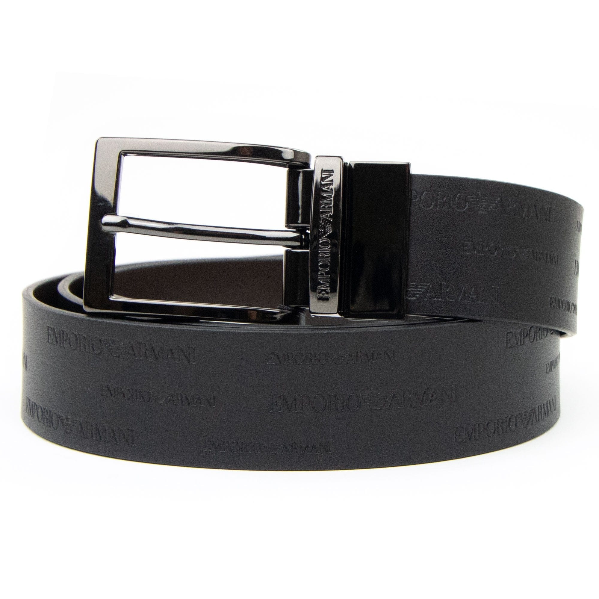 Emporio Armani Reversible Leather Belt With Embossed Logo Lettering Black/Brown