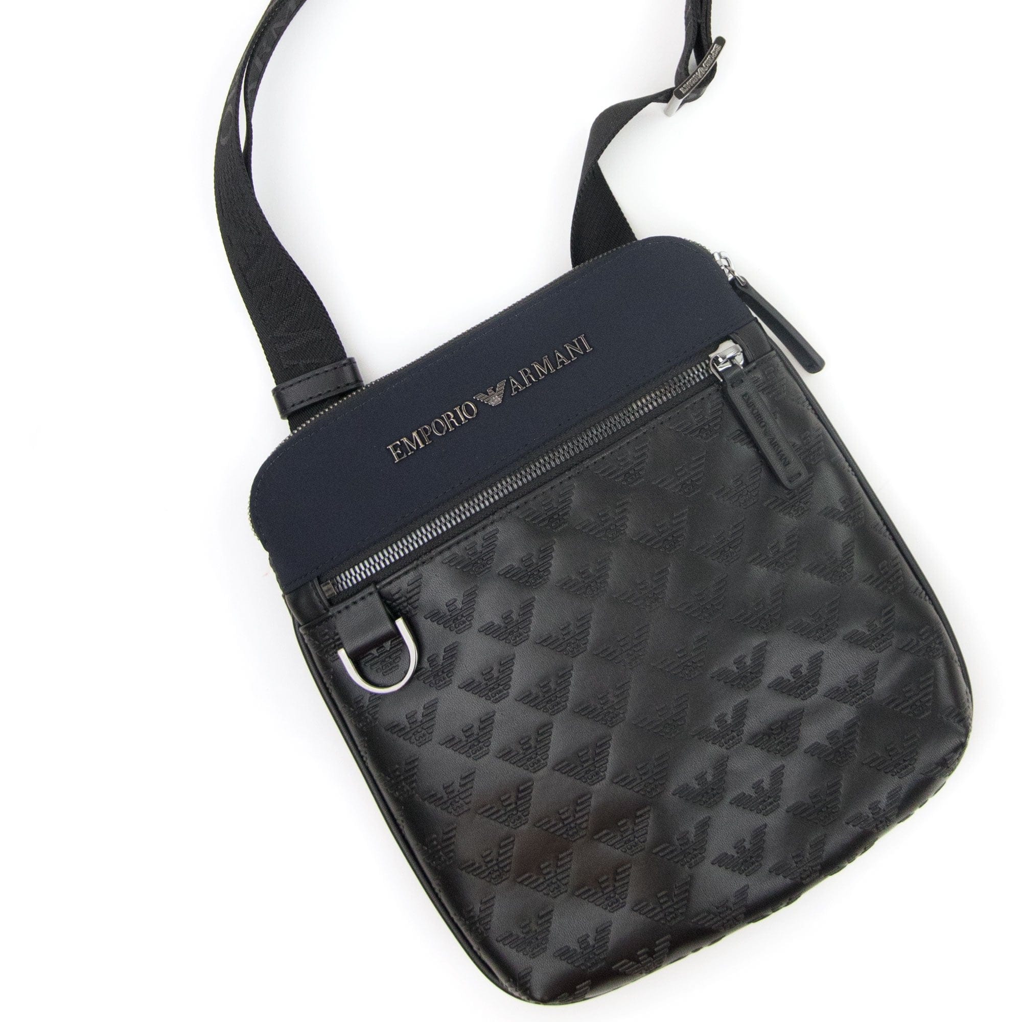 Emporio Armani Flat Nylon Shoulder Bag With Monogrammed Eagle Navy/black