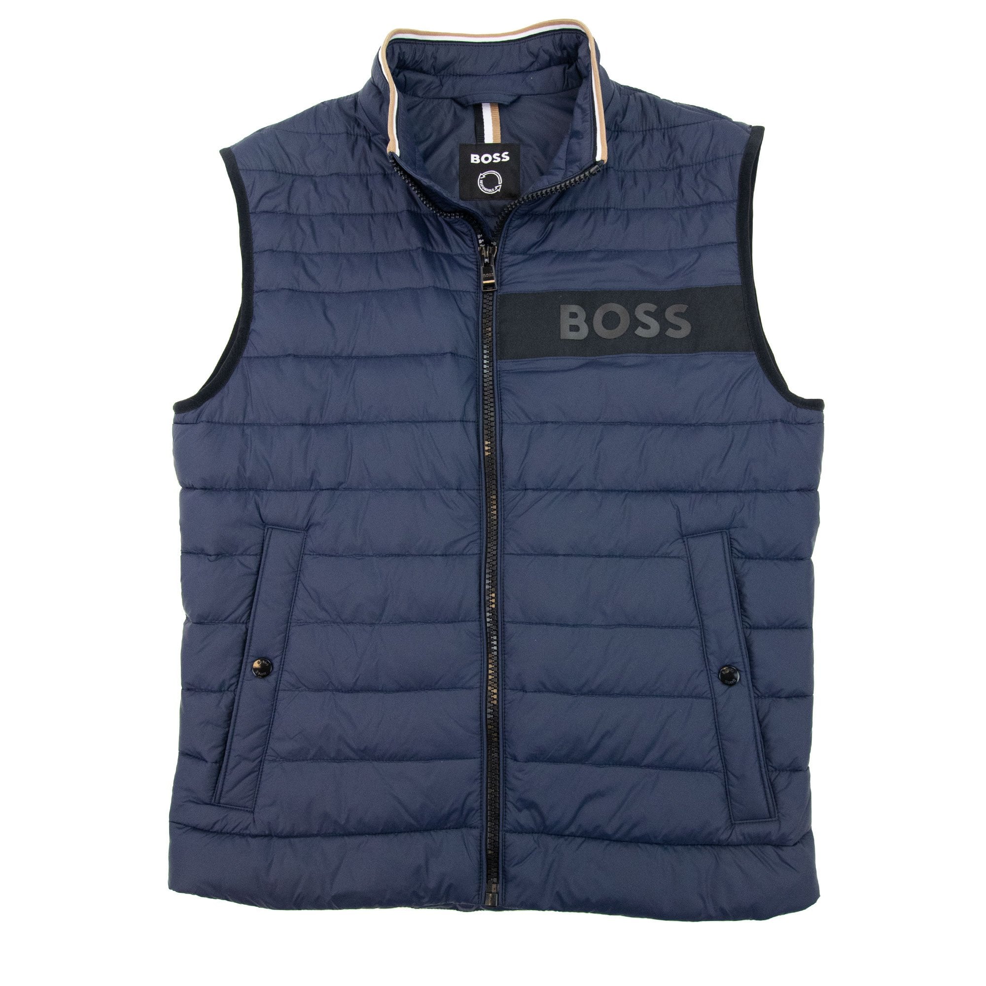 Hugo Boss Water-repellent Padded Gilet With 3d Logo Tape Navy