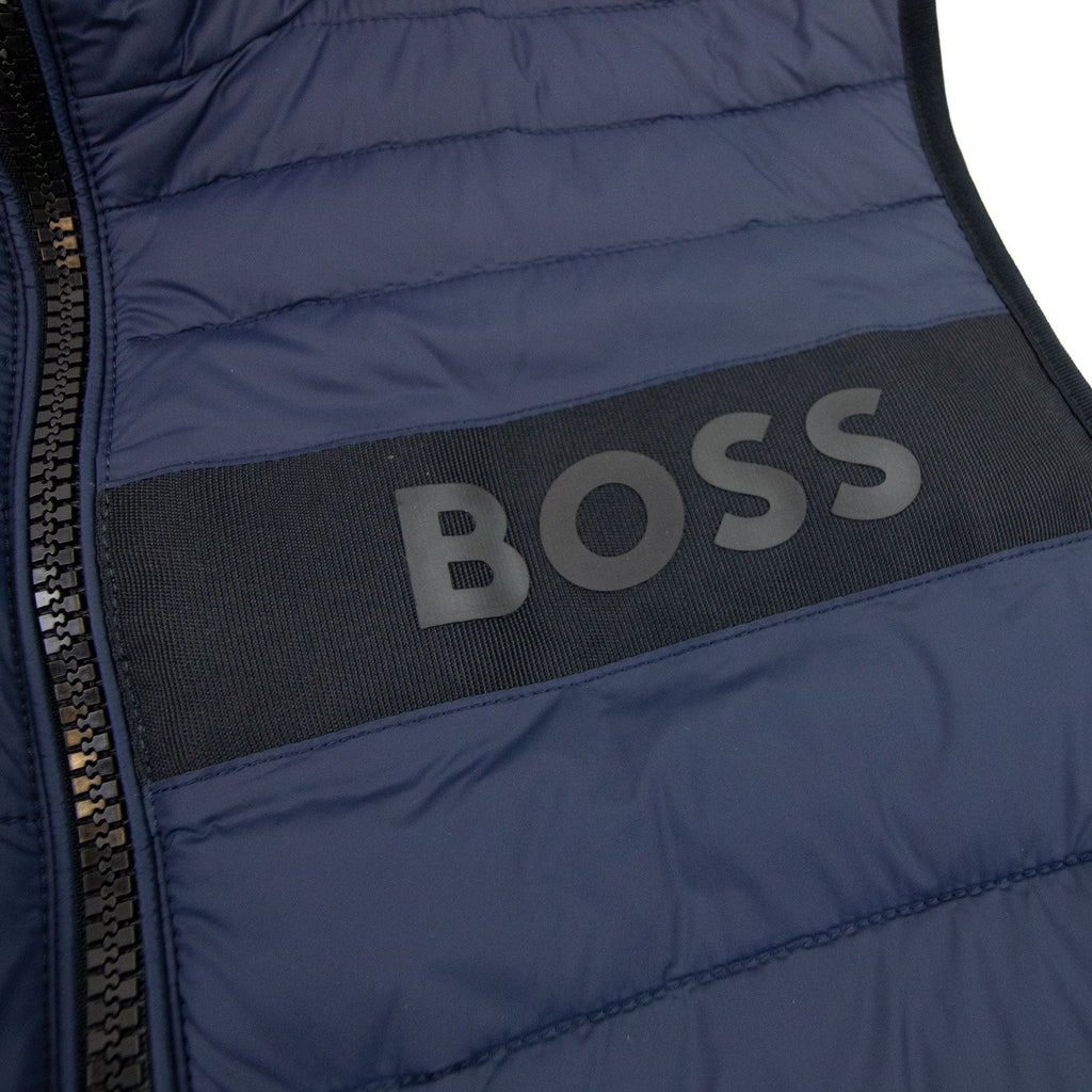 Hugo Boss Water-repellent Padded Gilet With 3d Logo Tape Navy