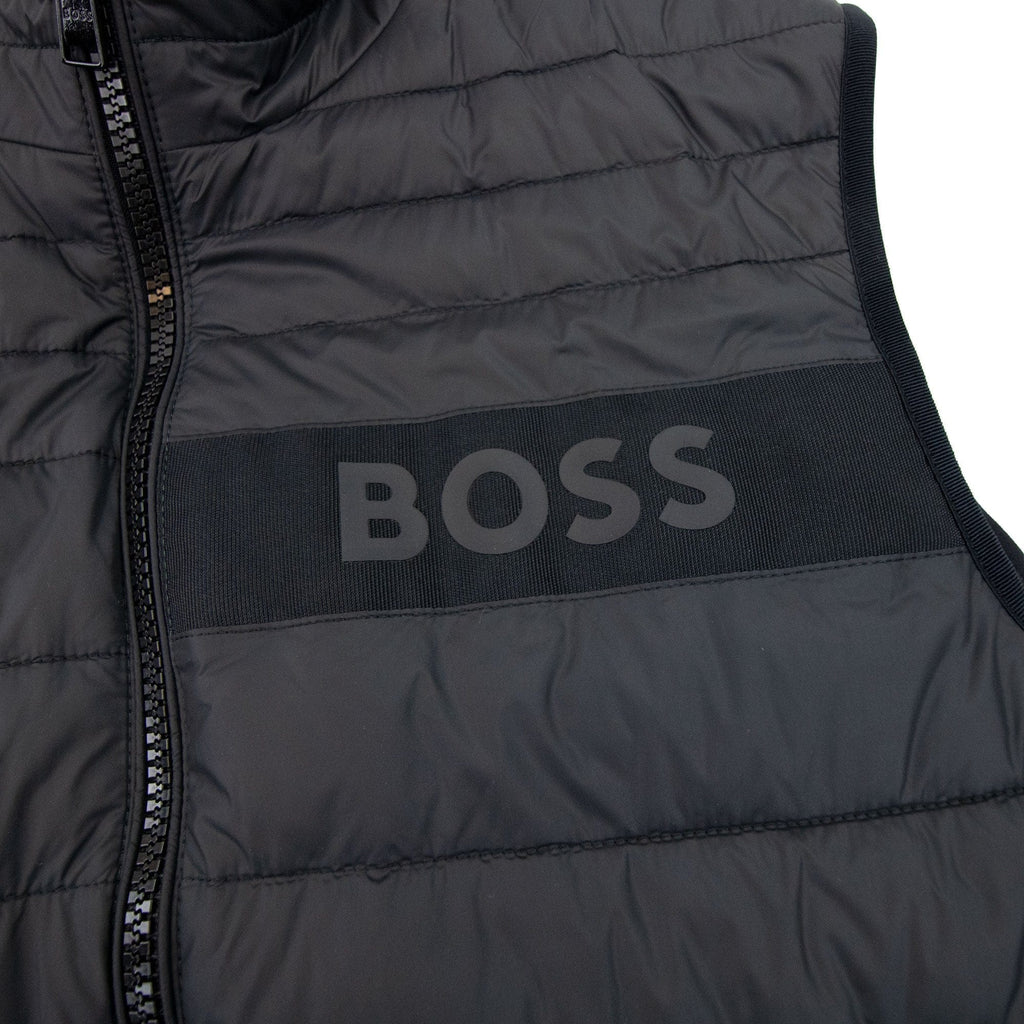 Hugo Boss Water-repellent Padded Gilet With 3d Logo Tape Black