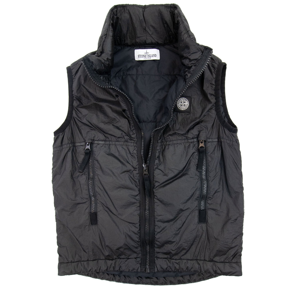 Stone Island Junior Logo Hoodied Nylon Gilet Black V0029
