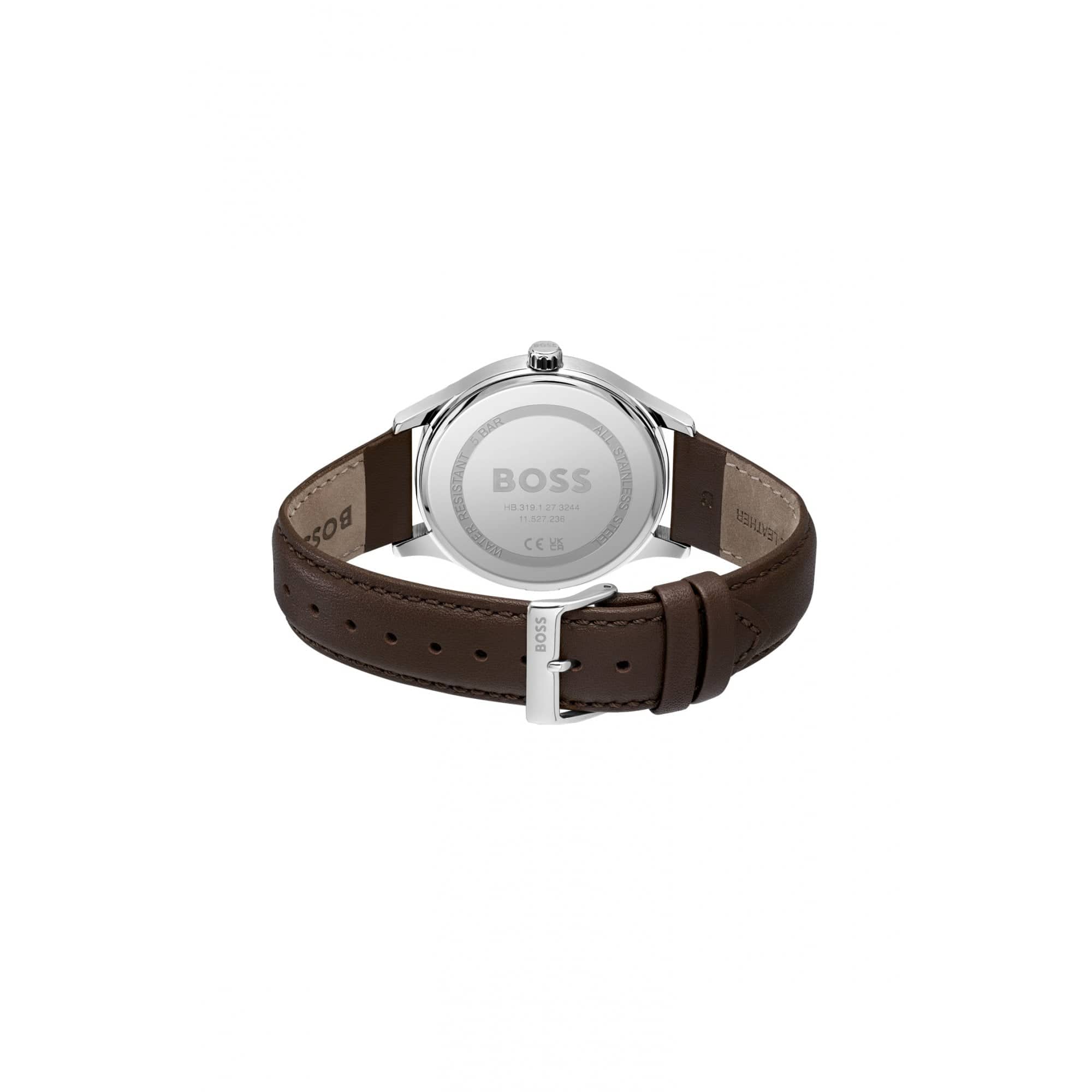 Hugo Boss Elite Leather Strap Watch Brown