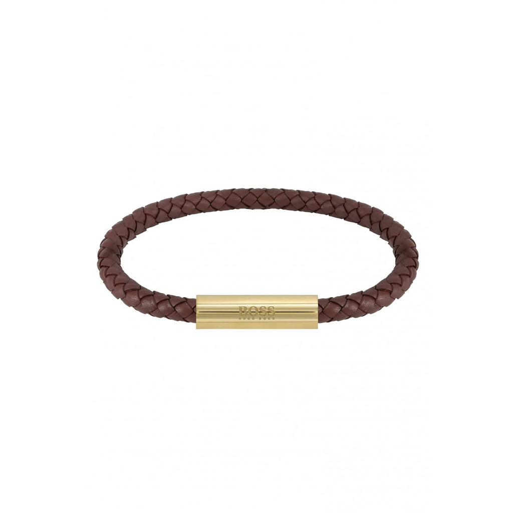 Hugo Boss Braided Leather Bracelet Dark Brown