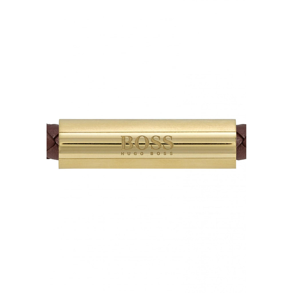 Hugo Boss Braided Leather Bracelet Dark Brown