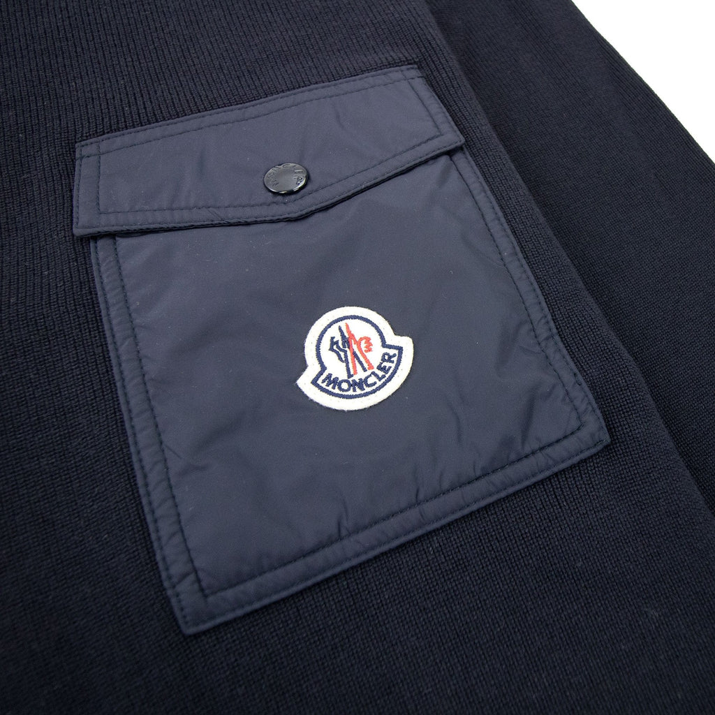 Moncler Nylon Pocket Crewneck Knit Sweatshirt Navy 743