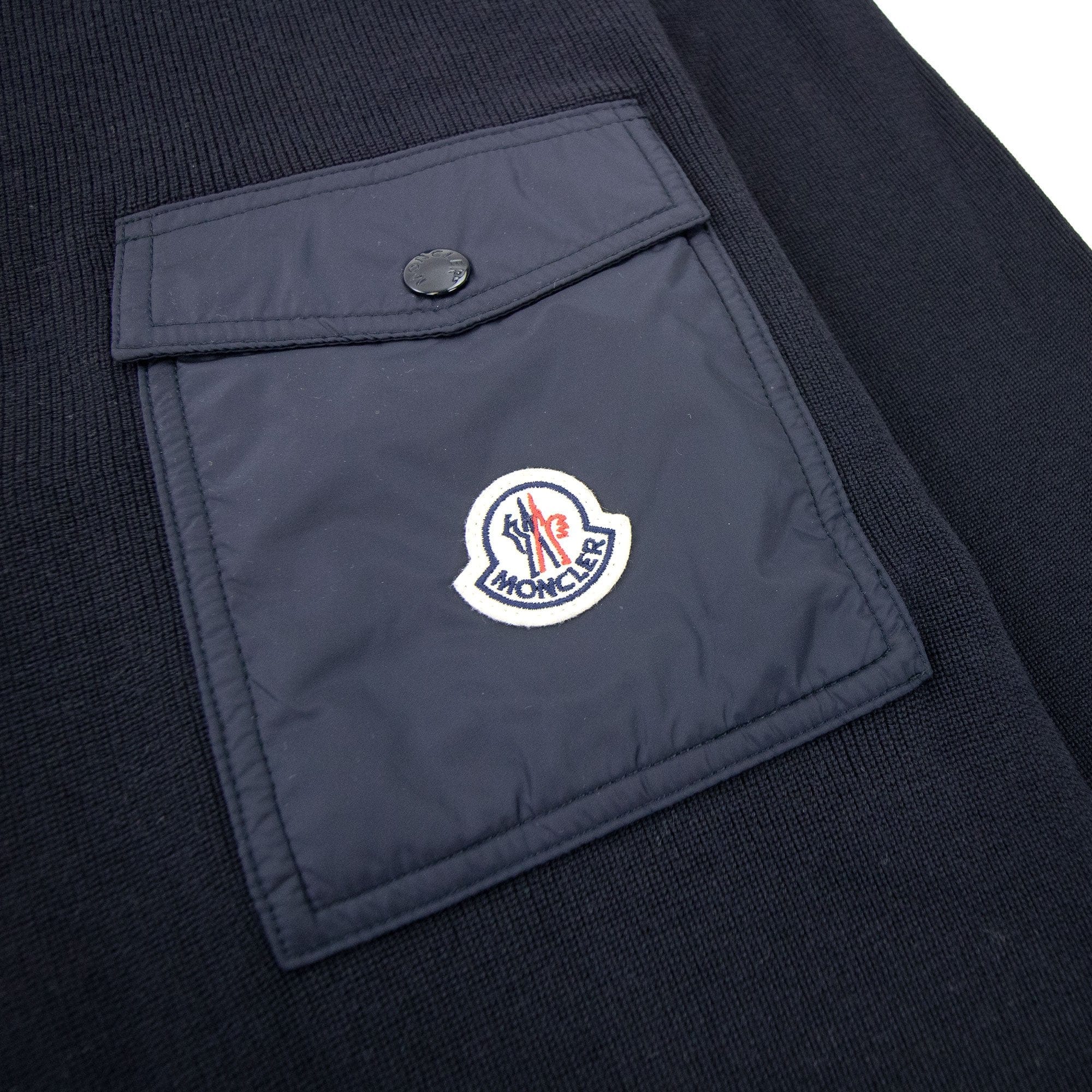 Moncler Nylon Pocket Crewneck Knit Sweatshirt Navy 743