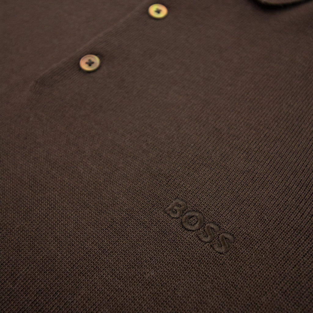 Hugo Boss Bono-l Embroidered Logo Knitted Polo Brown 210