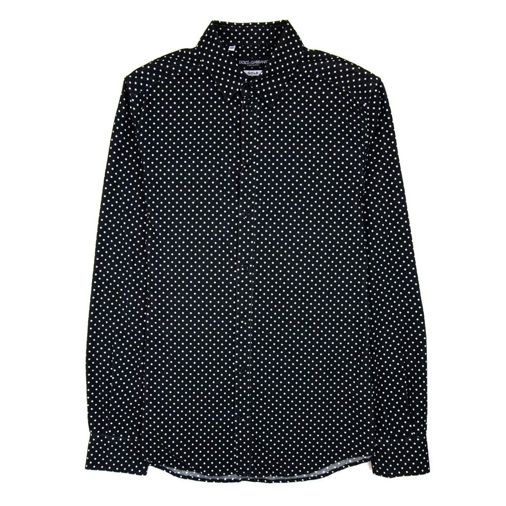 Dolce &amp; Gabbana Polka Dots Gold L/s Cotton Shirt Black/white