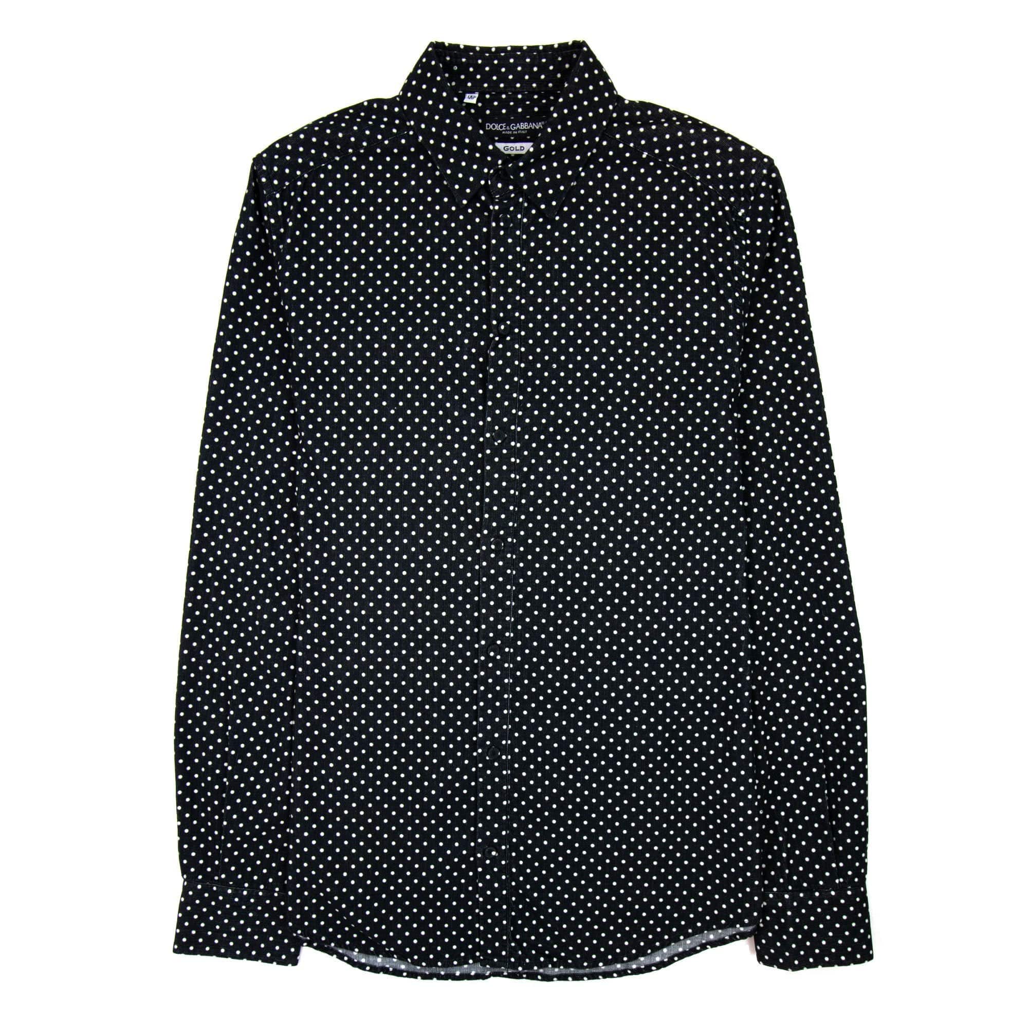 Dolce &amp; Gabbana Polka Dots Gold L/s Cotton Shirt Black/white