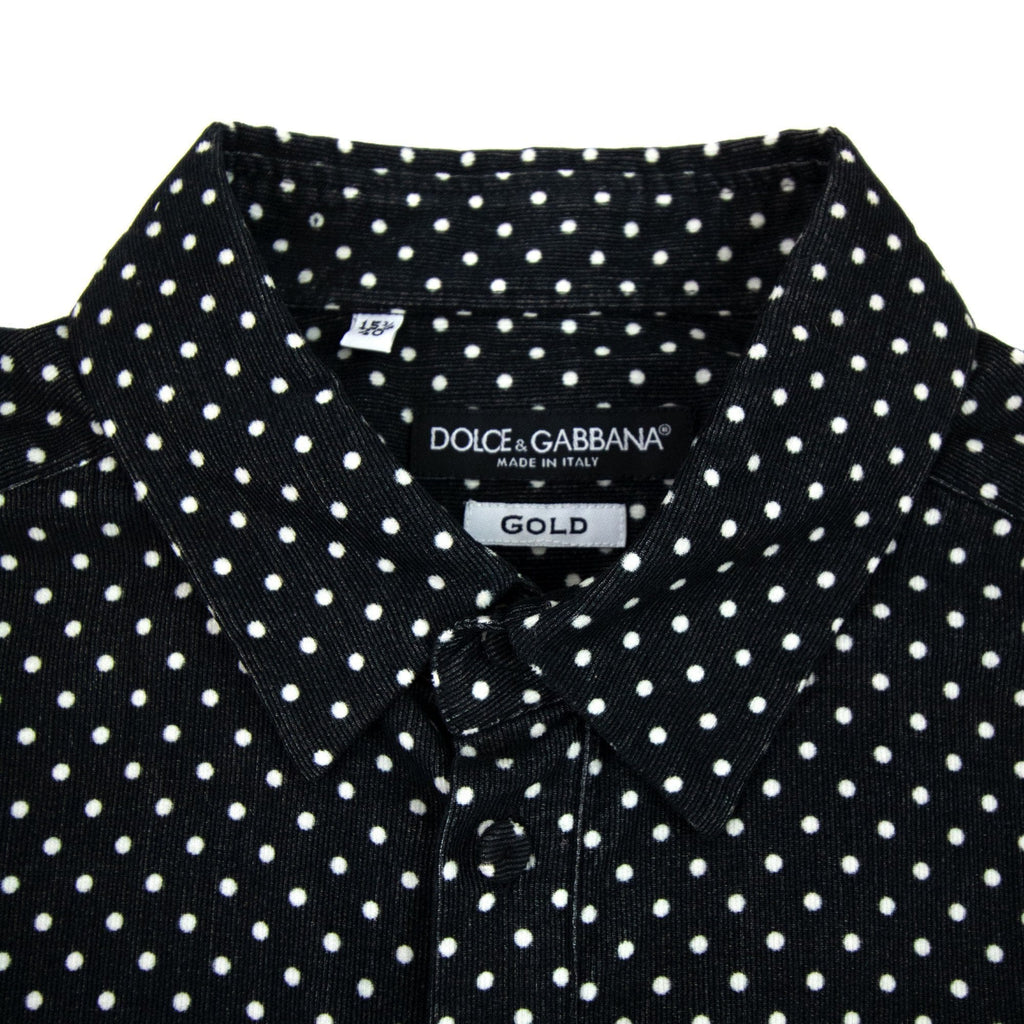 Dolce &amp; Gabbana Polka Dots Gold L/s Cotton Shirt Black/white