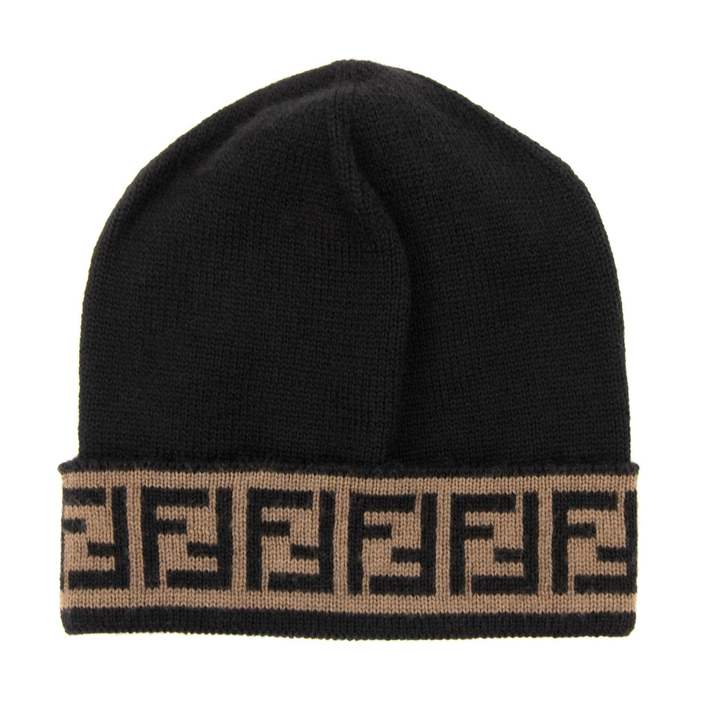 Fendi Ff Logo Beanie Black/brown