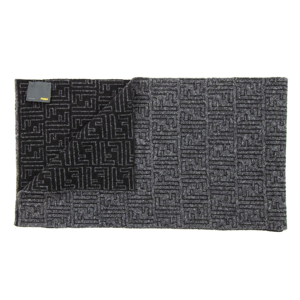 Fendi Ff Logo Zucca Fil Scarf Black/dark Grey