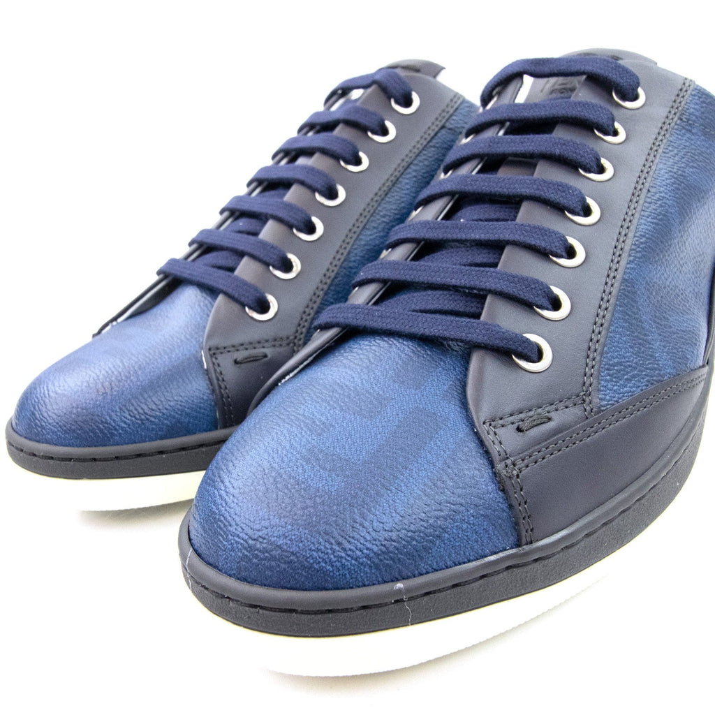 Fendi Ff Logo Leather Trainers Blue Black