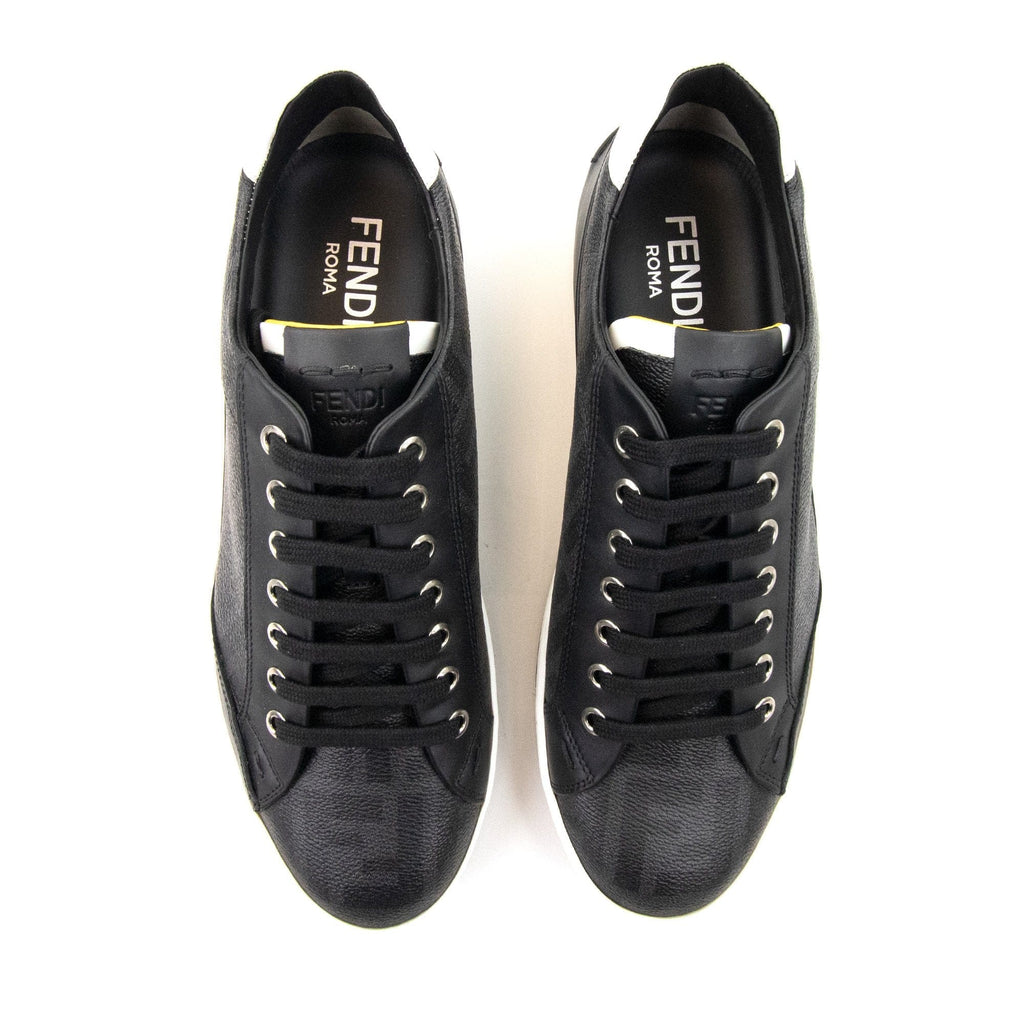 Fendi Ff Logo Leather Trainers Black/white