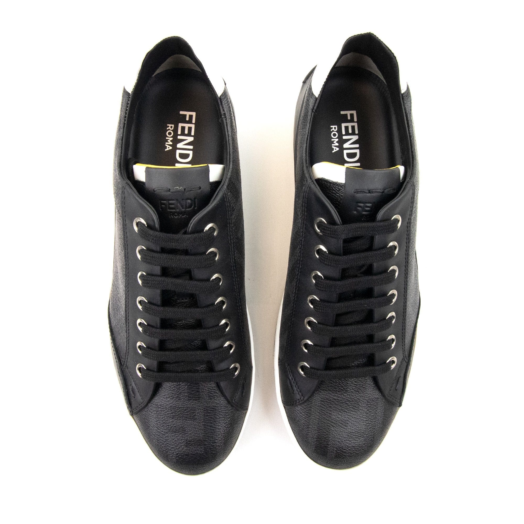 Fendi Ff Logo Leather Trainers Black/white